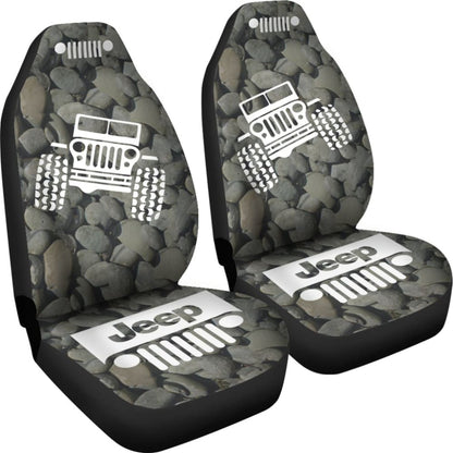 Jeep Offroad - Car Seat Cover Tungsten White Stones 101819 - YourCarButBetter