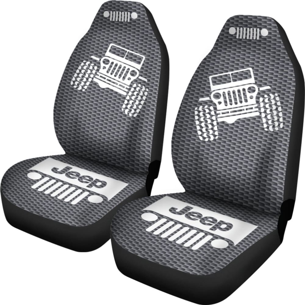 Jeep Offroad Seat Cover -- Tungsten White Carbon Fiber Silver 101819 - YourCarButBetter