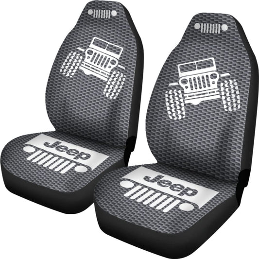 Jeep Offroad Seat Cover -- Tungsten White Carbon Fiber Silver 101819 - YourCarButBetter