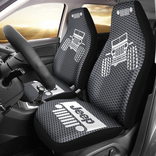 Jeep Offroad Seat Cover -- Tungsten White Carbon Fiber Silver 101819 - YourCarButBetter
