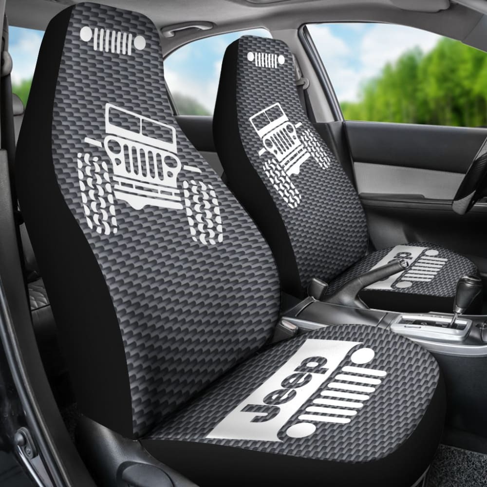 Jeep Offroad Seat Cover -- Tungsten White Carbon Fiber Silver 101819 - YourCarButBetter
