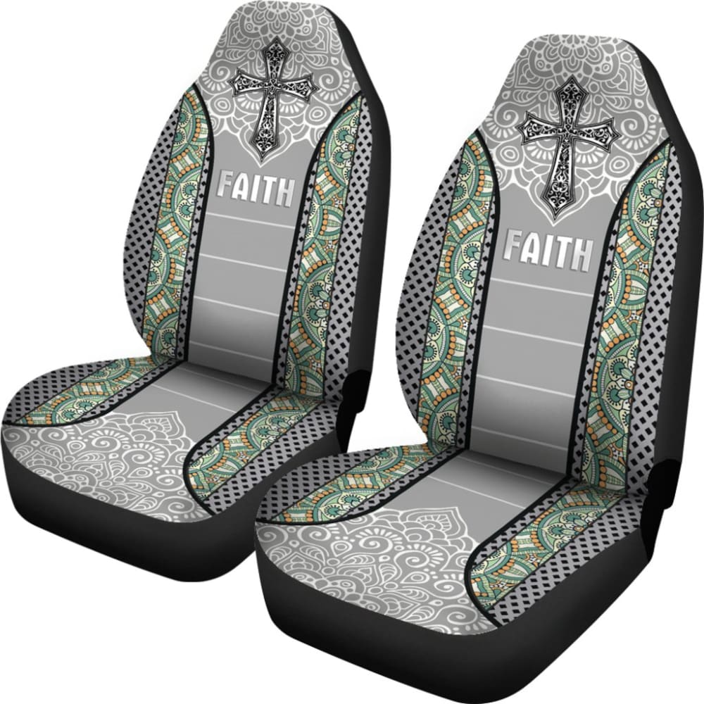 Jesus Cross And Faith Custom Mandala Flower Car Seat Covers 211305 - YourCarButBetter