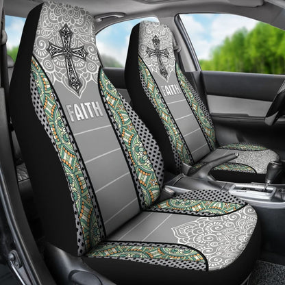Jesus Cross And Faith Custom Mandala Flower Car Seat Covers 211305 - YourCarButBetter