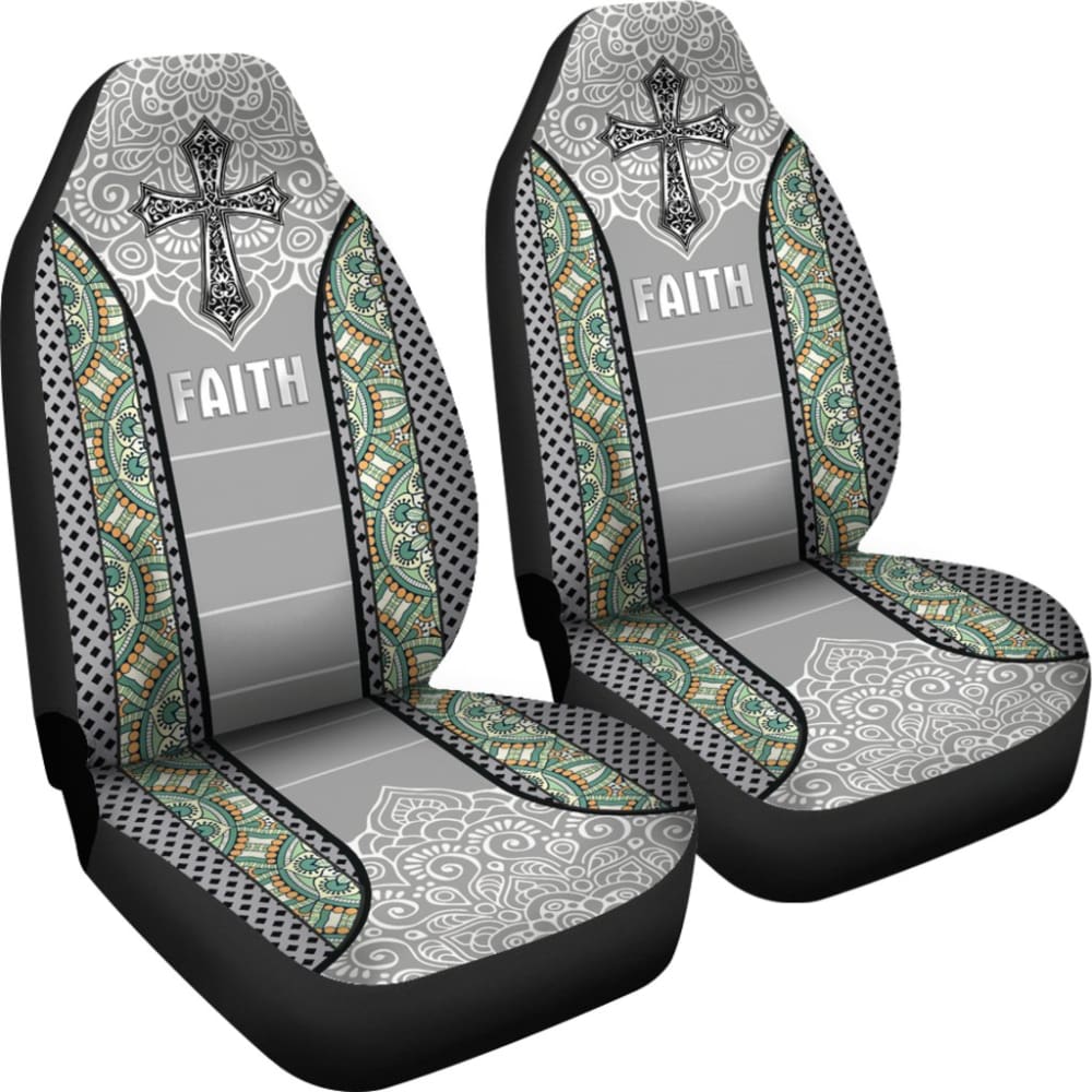 Jesus Cross And Faith Custom Mandala Flower Car Seat Covers 211305 - YourCarButBetter