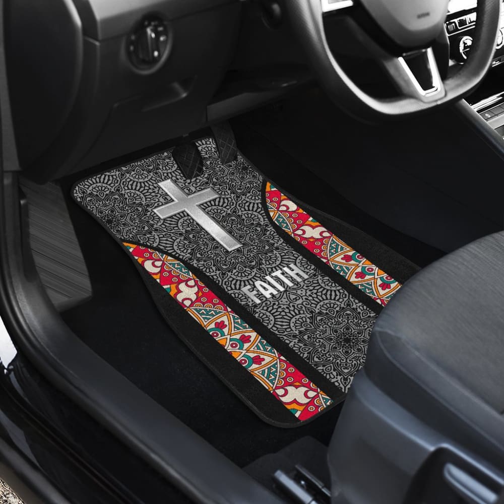 Jesus Cross And Faith Hope Love Mandala Flower Car Floor Mats 211305 - YourCarButBetter