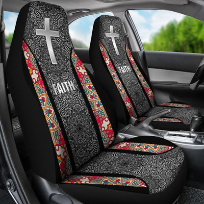 Jesus Cross And Faith Hope Love Mandala Flower Car Seat Covers 211305 - YourCarButBetter