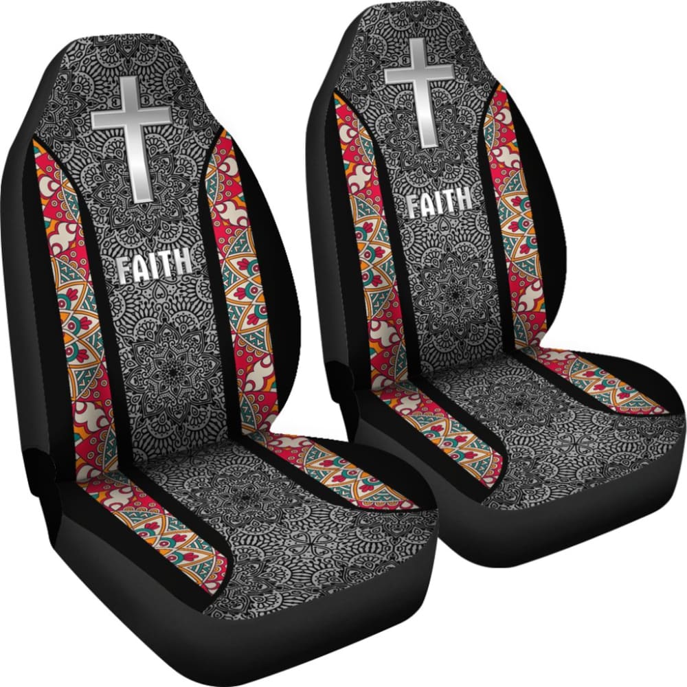 Jesus Cross And Faith Hope Love Mandala Flower Car Seat Covers 211305 - YourCarButBetter