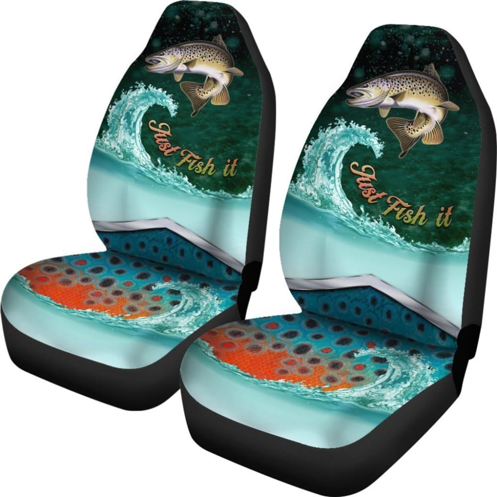 Just Fish It Brown Trout Fishing Car Seat Covers 182417 - YourCarButBetter