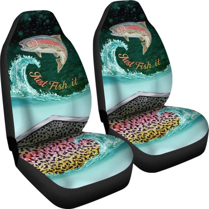 Just Fish It Rainbow Trout Fishing Car Seat Covers 182417 - YourCarButBetter