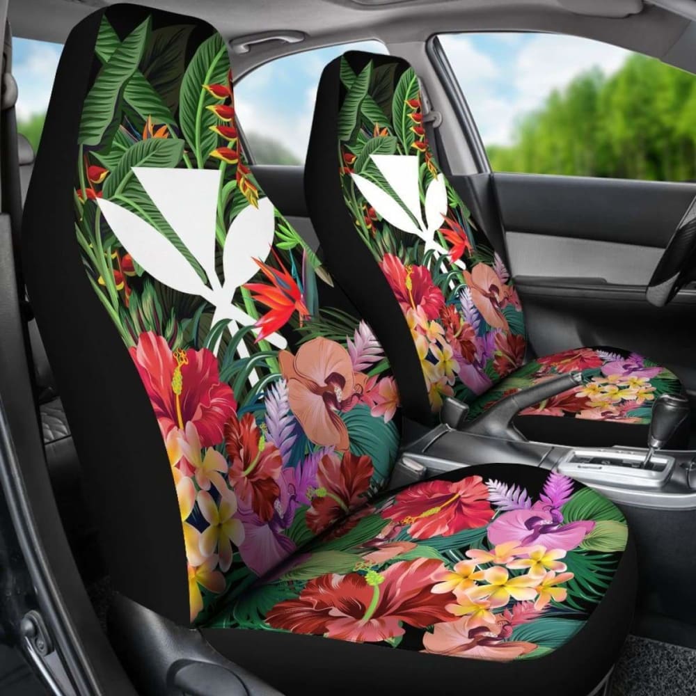 Kanaka Maoli (Hawaiian) Car Seat Covers - Coat Of Arms Tropical Flowers And Banana Leaves 24 174914 - YourCarButBetter