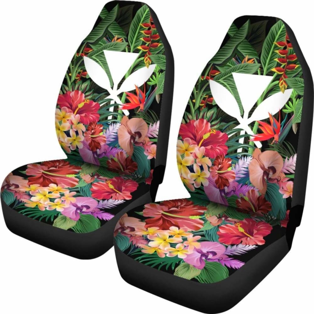 Kanaka Maoli (Hawaiian) Car Seat Covers - Coat Of Arms Tropical Flowers And Banana Leaves 24 174914 - YourCarButBetter