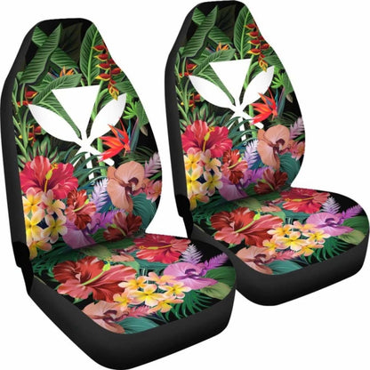 Kanaka Maoli (Hawaiian) Car Seat Covers - Coat Of Arms Tropical Flowers And Banana Leaves 24 174914 - YourCarButBetter