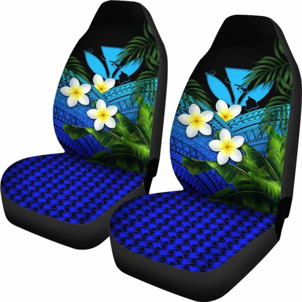 Kanaka Maoli (Hawaiian) Car Seat Covers Polynesian Plumeria Banana Leaves Blue 2 174914 - YourCarButBetter