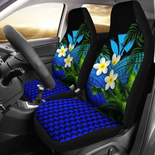 Kanaka Maoli (Hawaiian) Car Seat Covers Polynesian Plumeria Banana Leaves Blue 2 174914 - YourCarButBetter