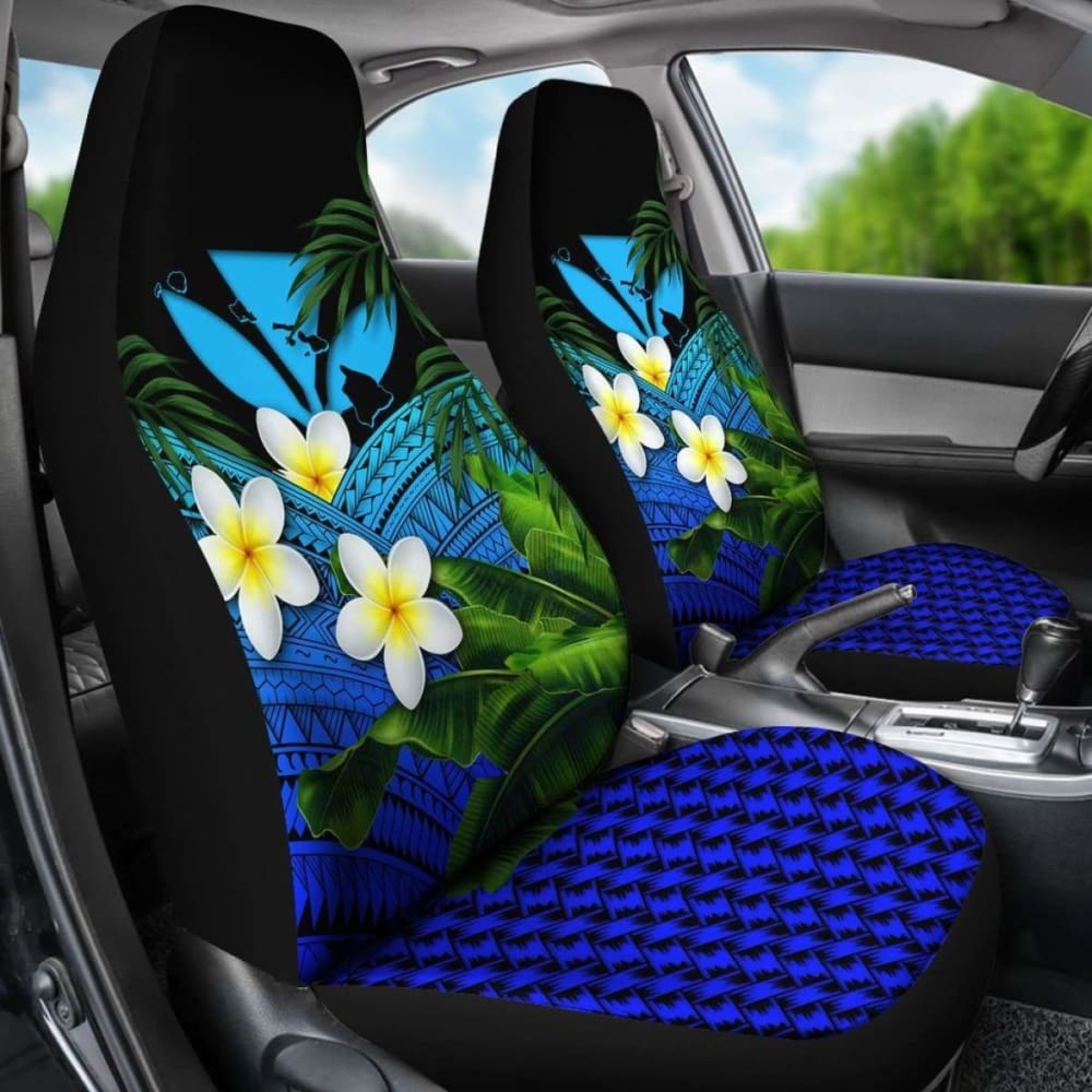 Kanaka Maoli (Hawaiian) Car Seat Covers Polynesian Plumeria Banana Leaves Blue 2 174914 - YourCarButBetter