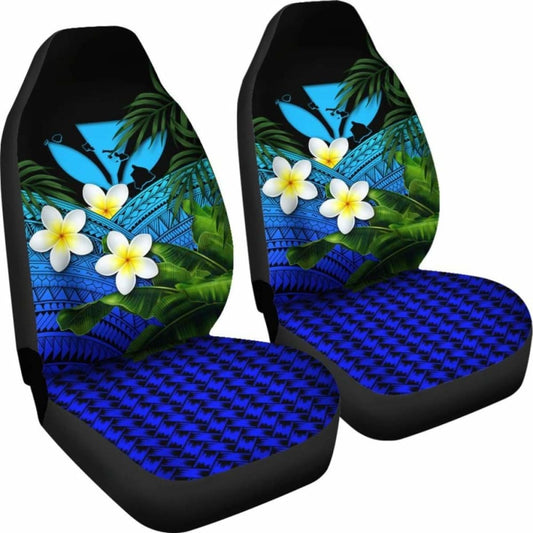 Kanaka Maoli (Hawaiian) Car Seat Covers Polynesian Plumeria Banana Leaves Blue 2 174914 - YourCarButBetter