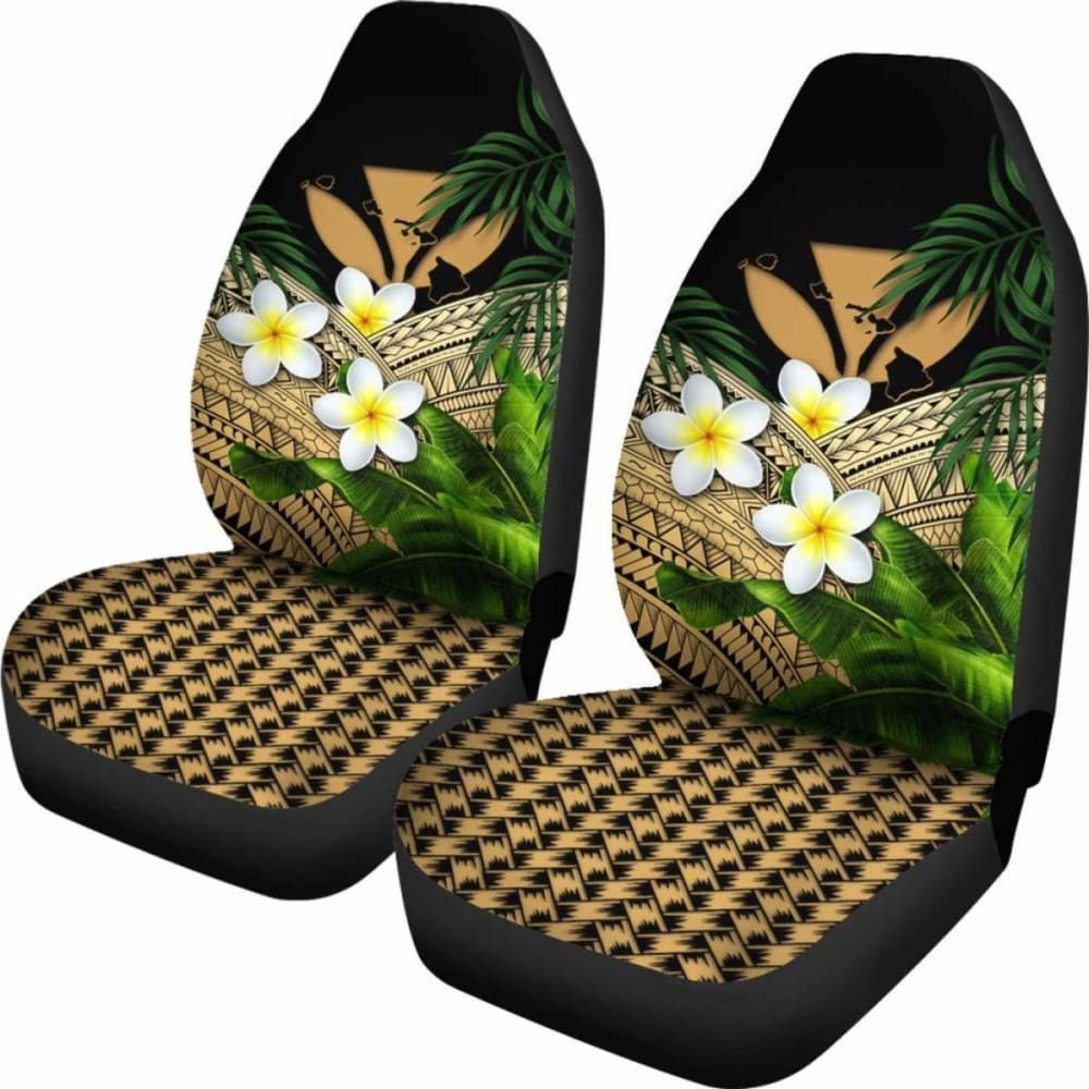 Kanaka Maoli (Hawaiian) Car Seat Covers Polynesian Plumeria Banana Leaves Gold 2 174914 - YourCarButBetter