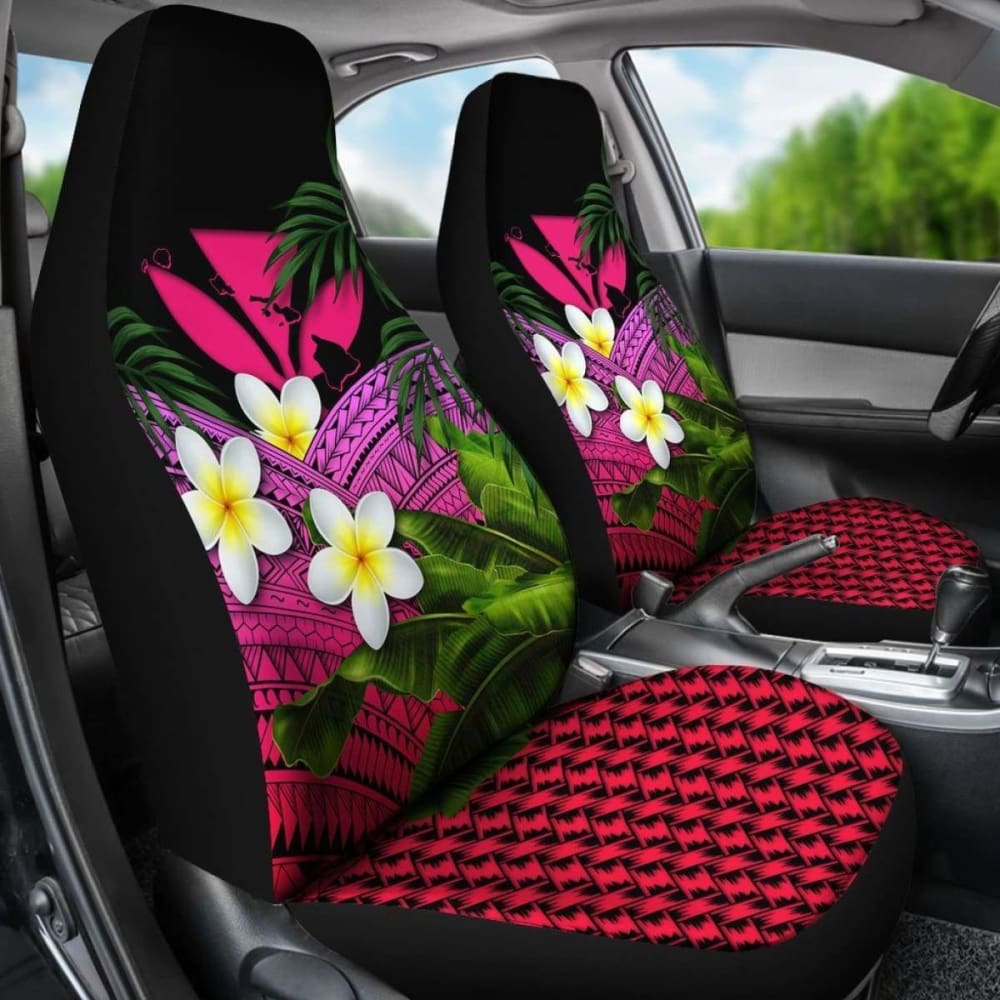 Kanaka Maoli (Hawaiian) Car Seat Covers Polynesian Plumeria Banana Leaves Pink 2 174914 - YourCarButBetter
