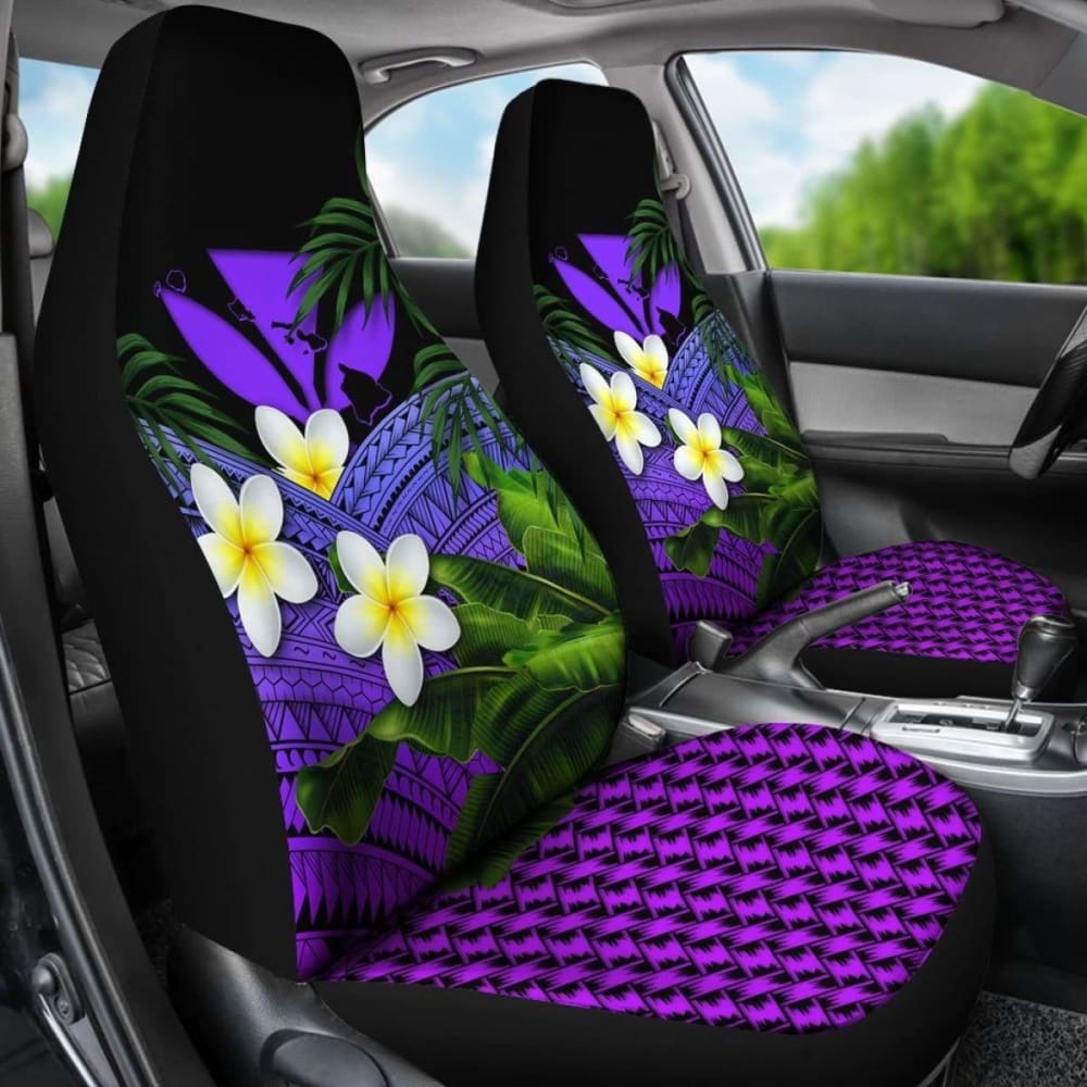Kanaka Maoli (Hawaiian) Car Seat Covers Polynesian Plumeria Banana Leaves Purple 2 174914 - YourCarButBetter
