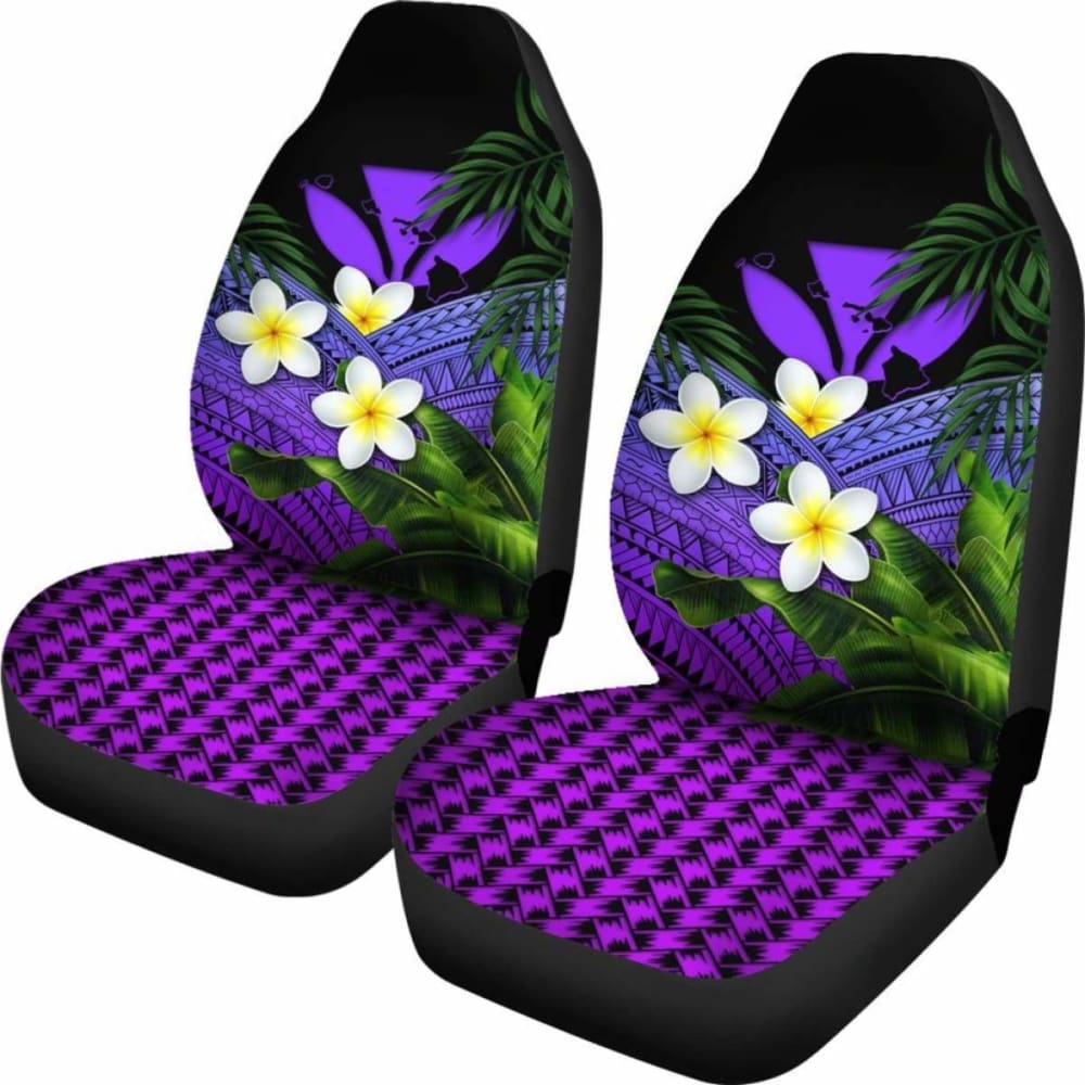 Kanaka Maoli (Hawaiian) Car Seat Covers Polynesian Plumeria Banana Leaves Purple 2 174914 - YourCarButBetter