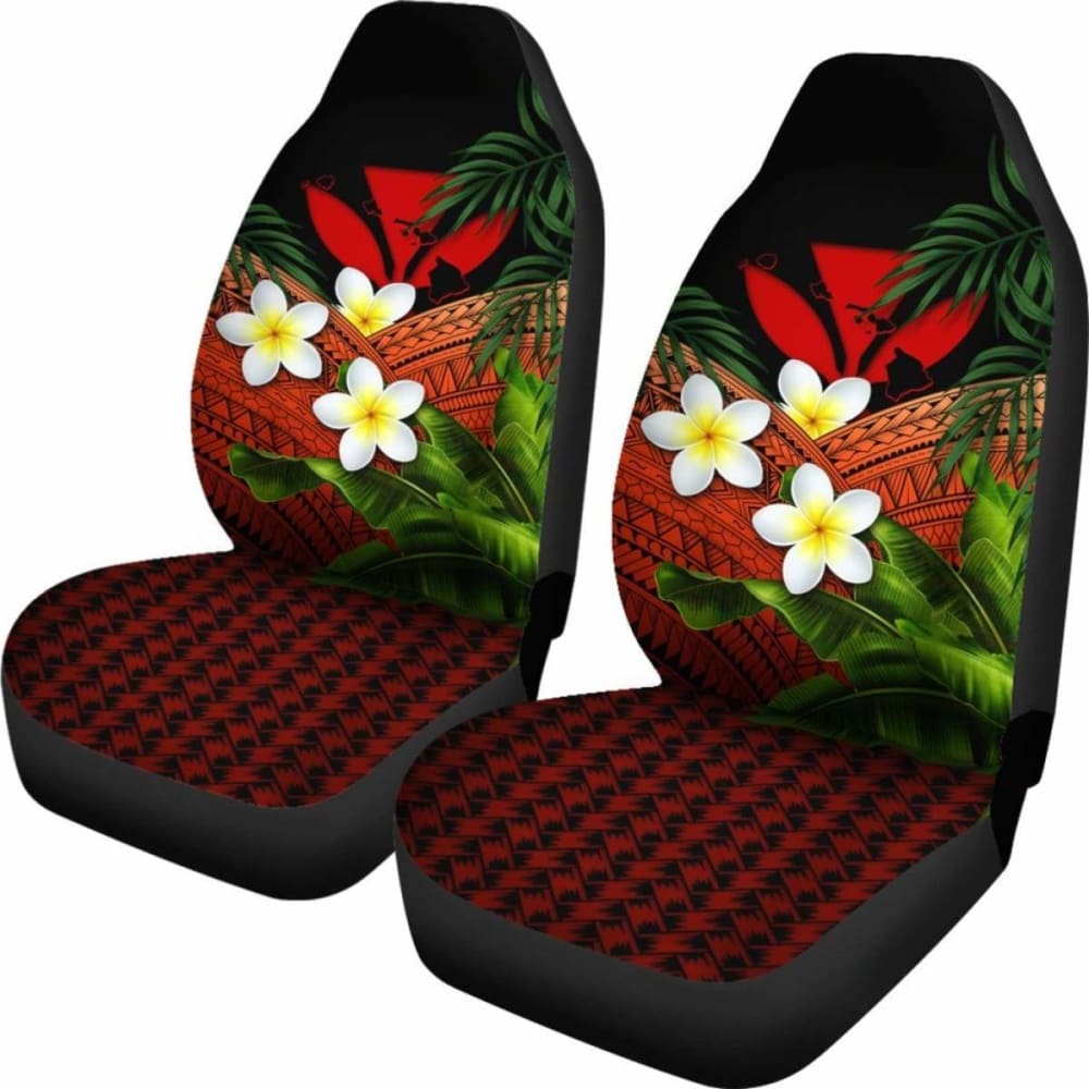 Kanaka Maoli (Hawaiian) Car Seat Covers Polynesian Plumeria Banana Leaves Red 2 174914 - YourCarButBetter
