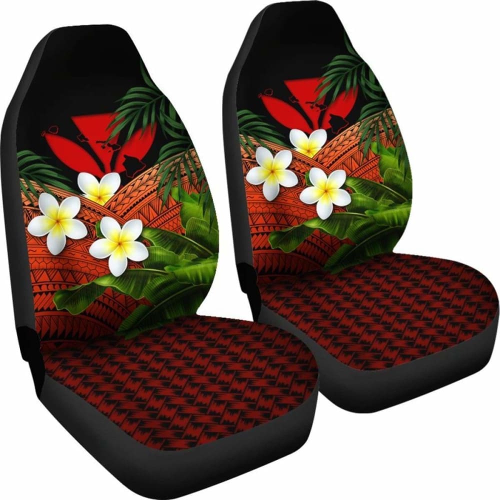 Kanaka Maoli (Hawaiian) Car Seat Covers Polynesian Plumeria Banana Leaves Red 2 174914 - YourCarButBetter