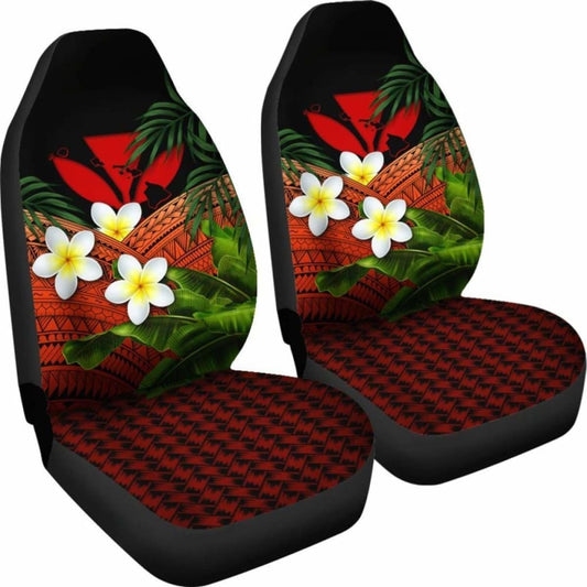 Kanaka Maoli (Hawaiian) Car Seat Covers Polynesian Plumeria Banana Leaves Red 2 174914 - YourCarButBetter