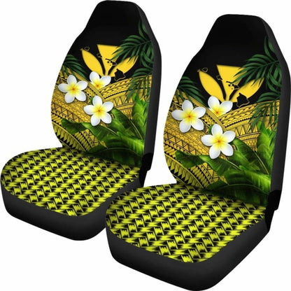 Kanaka Maoli (Hawaiian) Car Seat Covers Polynesian Plumeria Banana Leaves Yellow 2 174914 - YourCarButBetter