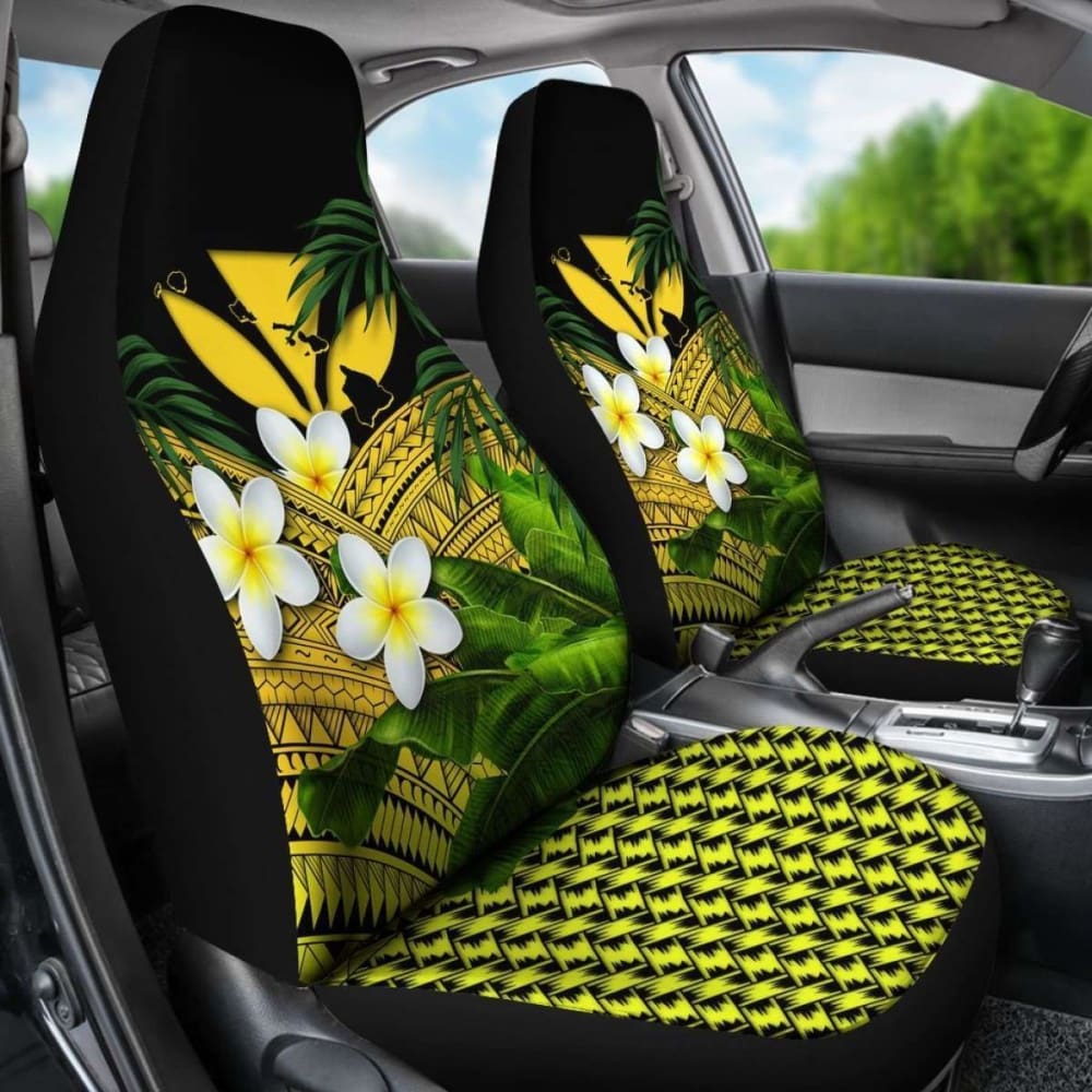 Kanaka Maoli (Hawaiian) Car Seat Covers Polynesian Plumeria Banana Leaves Yellow 2 174914 - YourCarButBetter