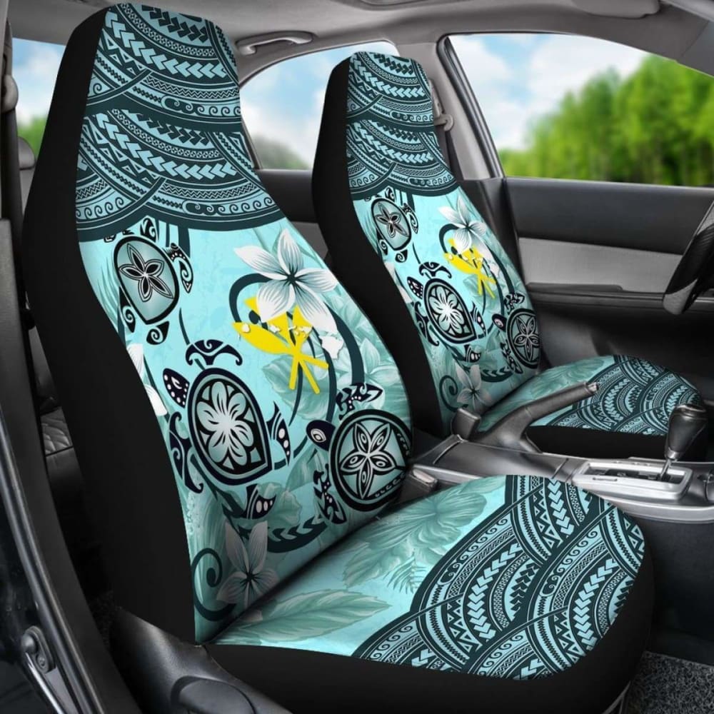 Kanaka Maoli (Hawaiian) Car Seat Covers - Polynesian Turtle Plumeria Blue Amazing 091114 - YourCarButBetter