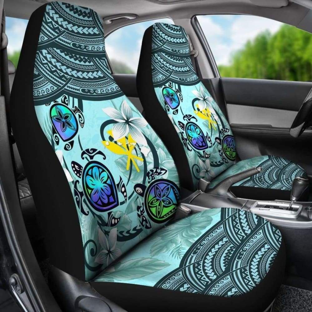 Kanaka Maoli (Hawaiian) Car Seat Covers - Polynesian Turtle Plumeria Blue Amazing 091114 - YourCarButBetter