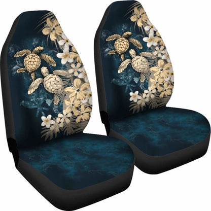 Kanaka Maoli (Hawaiian) Car Seat Covers - Sea Turtle Tropical Hibiscus And Plumeria Gold Awesome 091114 - YourCarButBetter