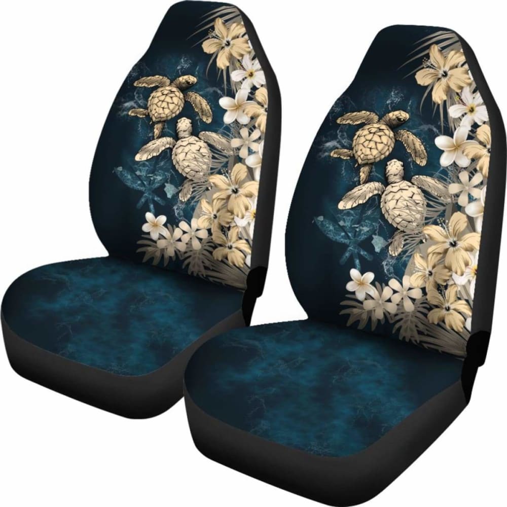 Kanaka Maoli (Hawaiian) Car Seat Covers - Sea Turtle Tropical Hibiscus And Plumeria Gold Awesome 091114 - YourCarButBetter