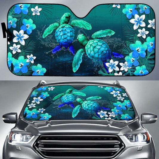 Kanaka Maoli Hawaiian Sea Turtle Tropical Hibiscus And Plumeria Car Auto Sun Shades 210301 - YourCarButBetter