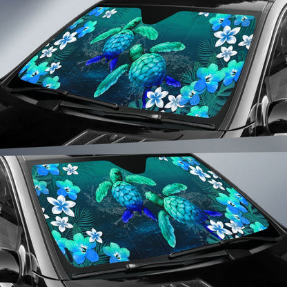 Kanaka Maoli Hawaiian Sea Turtle Tropical Hibiscus And Plumeria Car Auto Sun Shades 210301 - YourCarButBetter