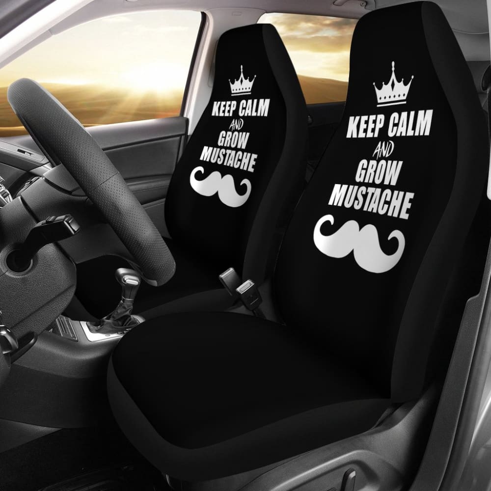 Keep Calm and Grow Mustache Car Seat Covers 210305 - YourCarButBetter