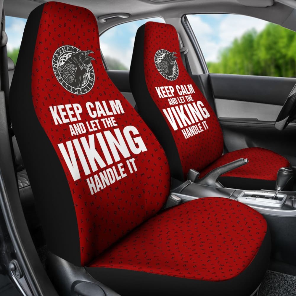 Keep Calm And Let The Viking Handle It Viking Crow Runes Car Seat Covers 210803 - YourCarButBetter