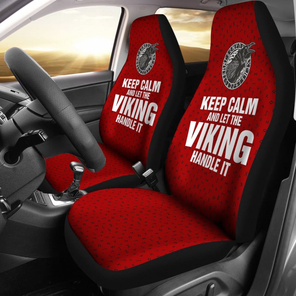 Keep Calm And Let The Viking Handle It Viking Crow Runes Car Seat Covers 210803 - YourCarButBetter