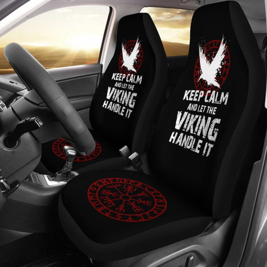 Keep Calm And Let The Viking Handle It Vegvisir The Runic Compass Car Seat Covers 210803 - YourCarButBetter