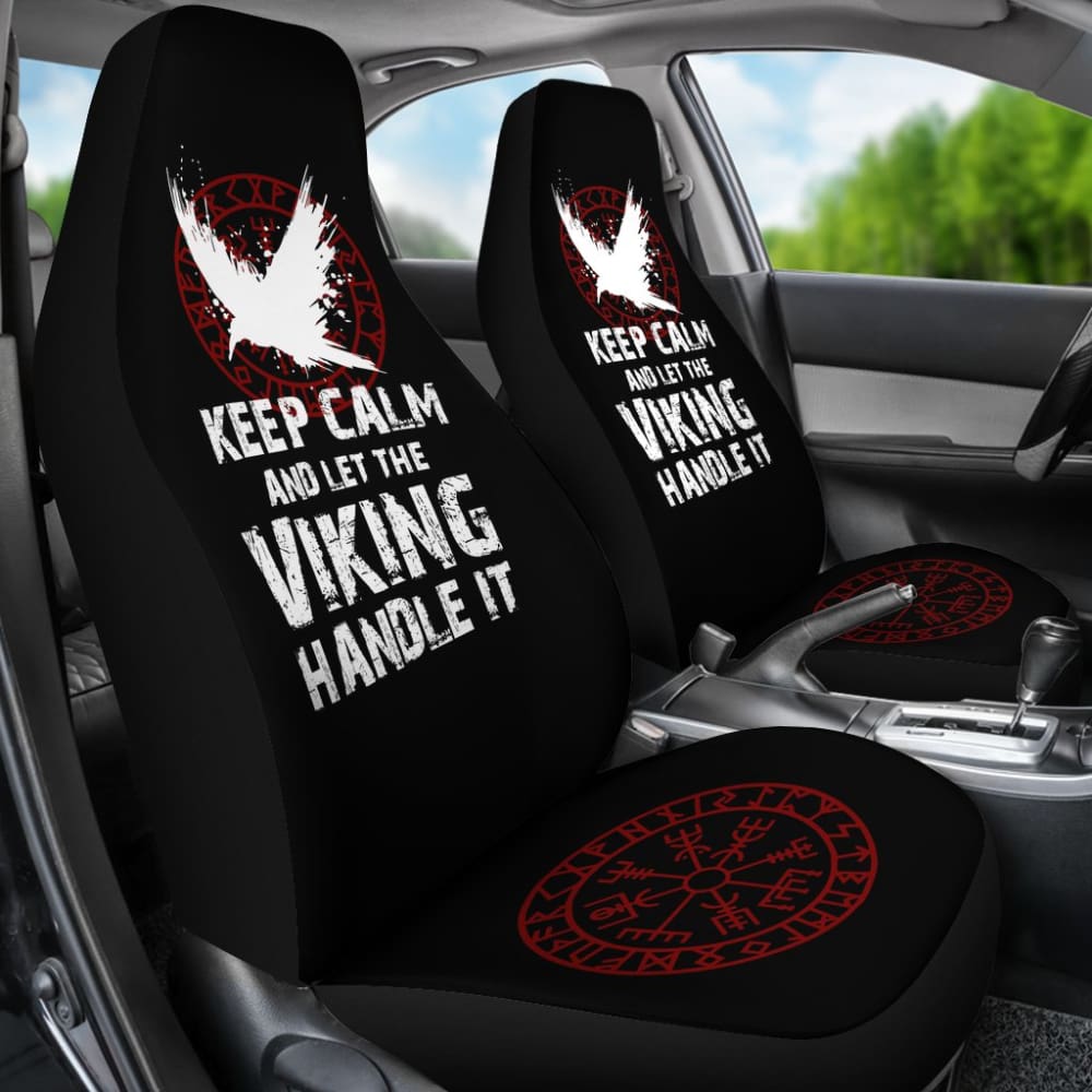 Keep Calm And Let The Viking Handle It Vegvisir The Runic Compass Car Seat Covers 210803 - YourCarButBetter