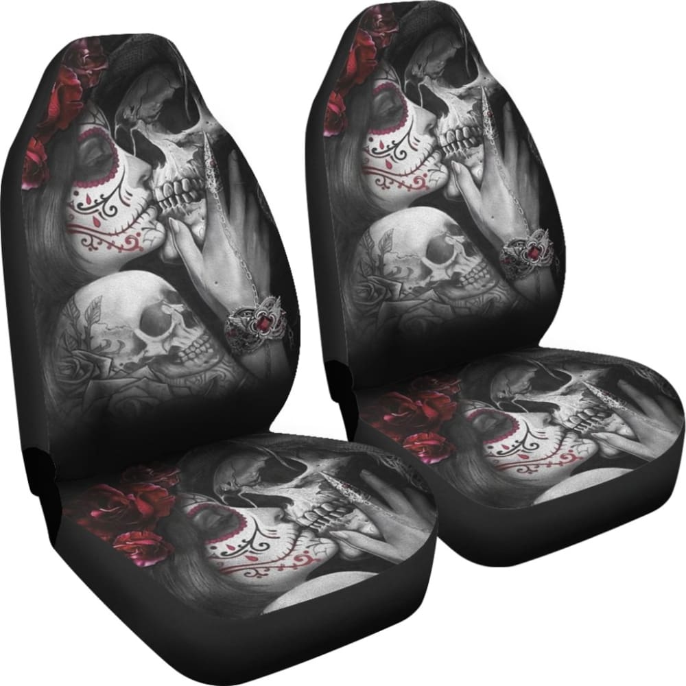 Kissing Skeleton Sugar Skull Gothic Calavera Car Seat Covers 210301 - YourCarButBetter