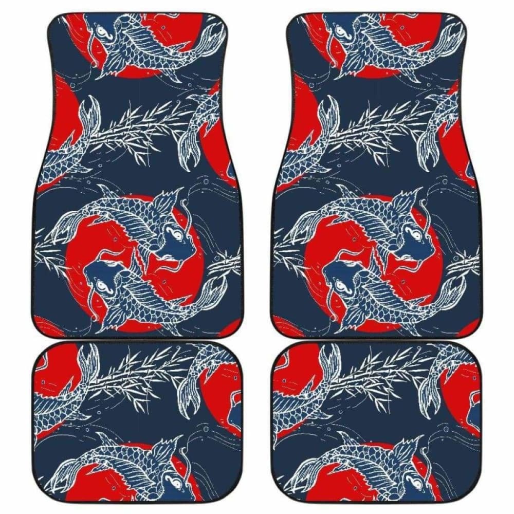 Koi Fish Carp Fishs Hand Drawn Japanese Art Front And Back Car Mats 154230 - YourCarButBetter