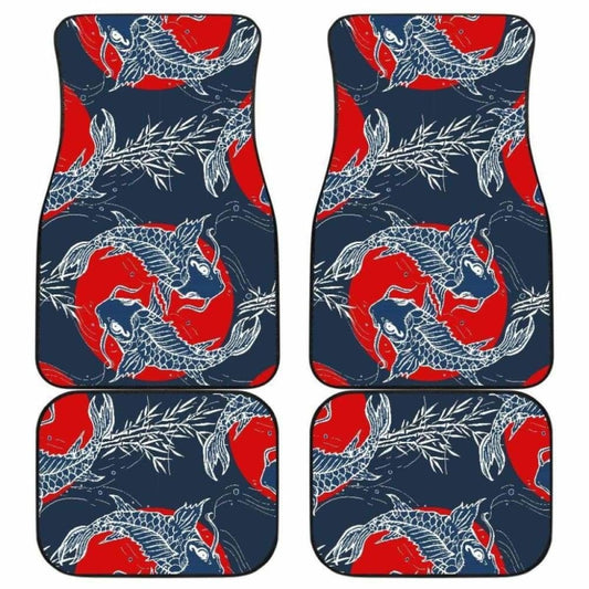 Koi Fish Carp Fishs Hand Drawn Japanese Art Front And Back Car Mats 154230 - YourCarButBetter