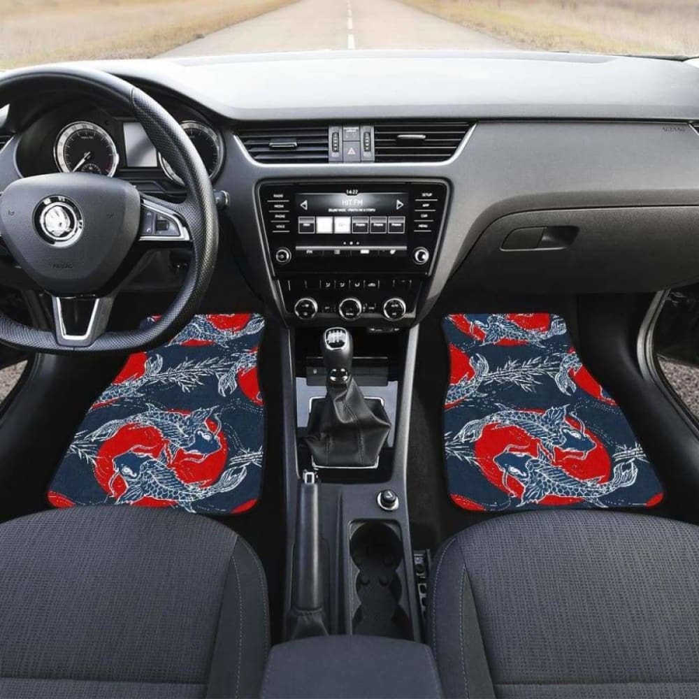 Koi Fish Carp Fishs Hand Drawn Japanese Art Front And Back Car Mats 154230 - YourCarButBetter