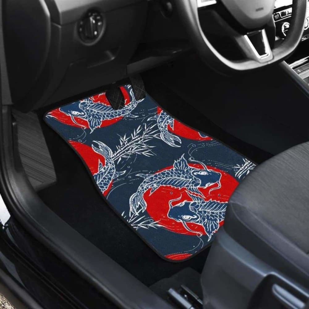 Koi Fish Carp Fishs Hand Drawn Japanese Art Front And Back Car Mats 154230 - YourCarButBetter