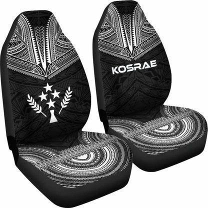 Kosrae Car Seat Cover - Kosrae Flag Polynesian Chief Tattoo Black Version - 10 174914 - YourCarButBetter