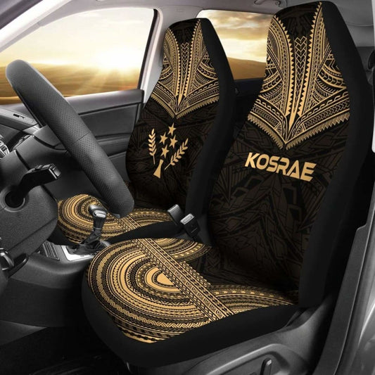 Kosrae Car Seat Cover - Kosrae Flag Polynesian Chief Tattoo Gold Version - 10 174914 - YourCarButBetter
