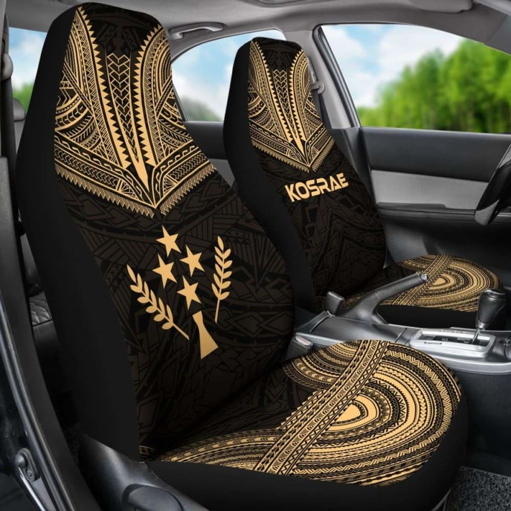 Kosrae Car Seat Cover - Kosrae Flag Polynesian Chief Tattoo Gold Version - 10 174914 - YourCarButBetter