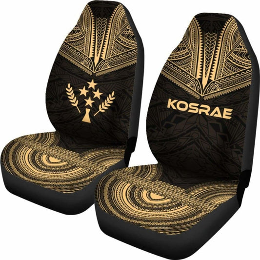 Kosrae Car Seat Cover - Kosrae Flag Polynesian Chief Tattoo Gold Version - 10 174914 - YourCarButBetter