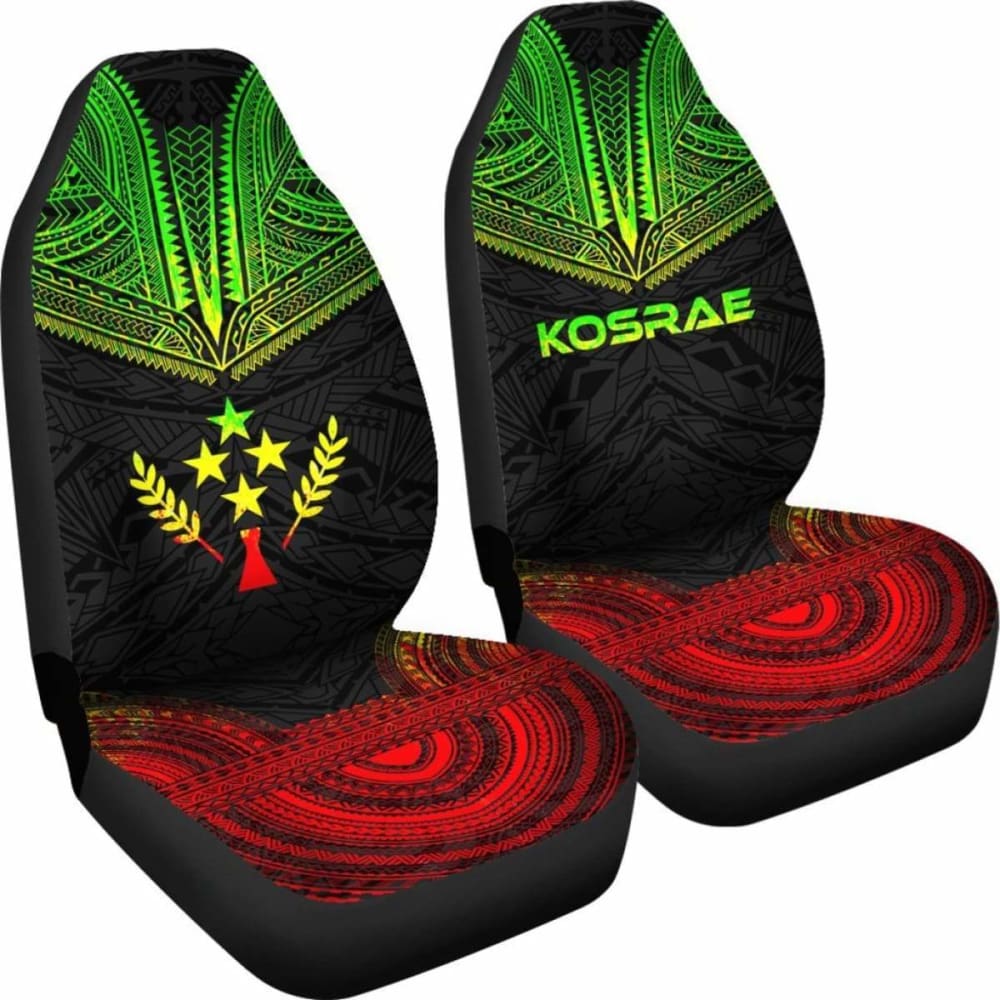 Kosrae Car Seat Cover - Kosrae Flag Polynesian Chief Tattoo Reggae Version - 10 174914 - YourCarButBetter